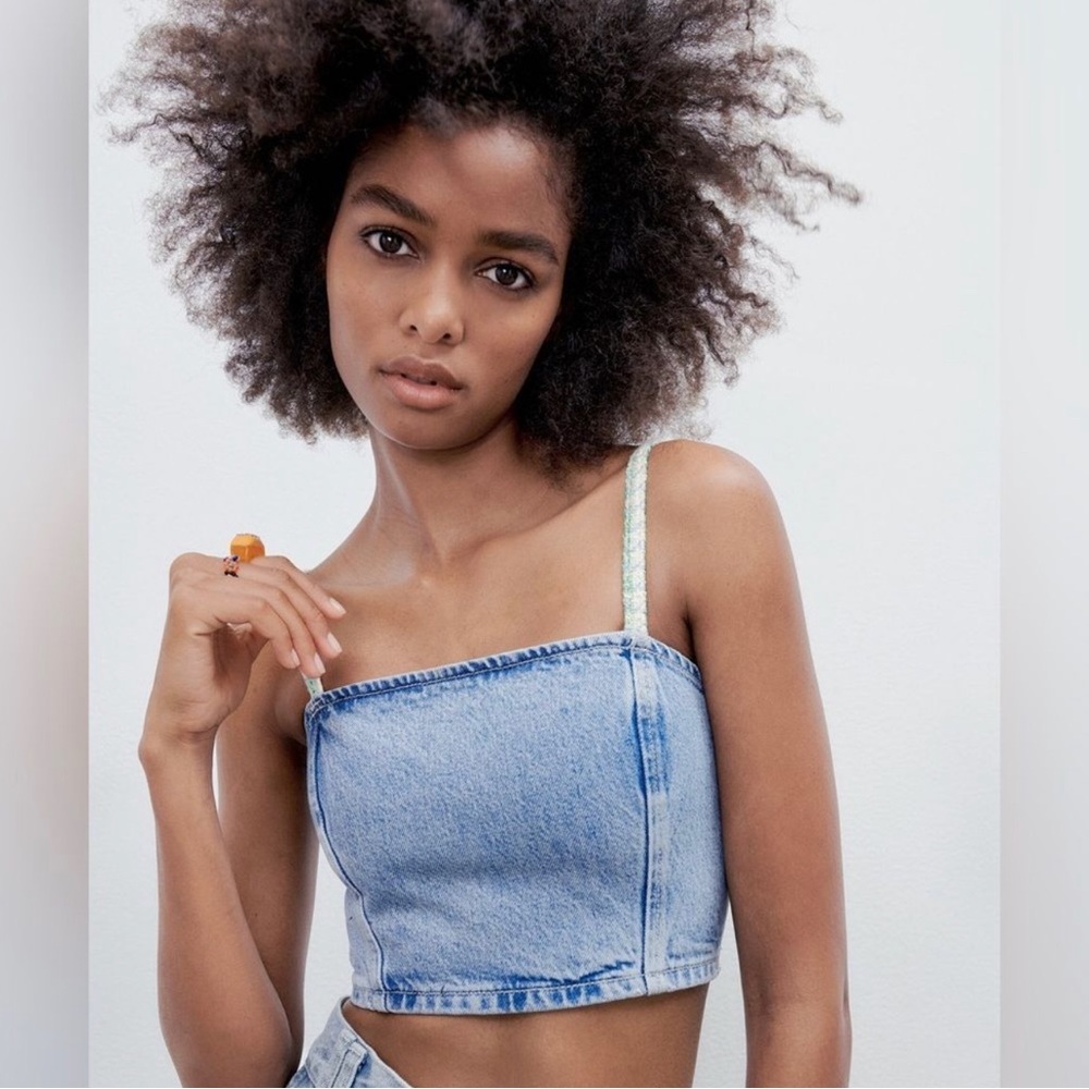 LAST🔥Zara Denim Matching 2 Piece Set! Stitch & Rhinestone Detail. - Picture 5 of 15
